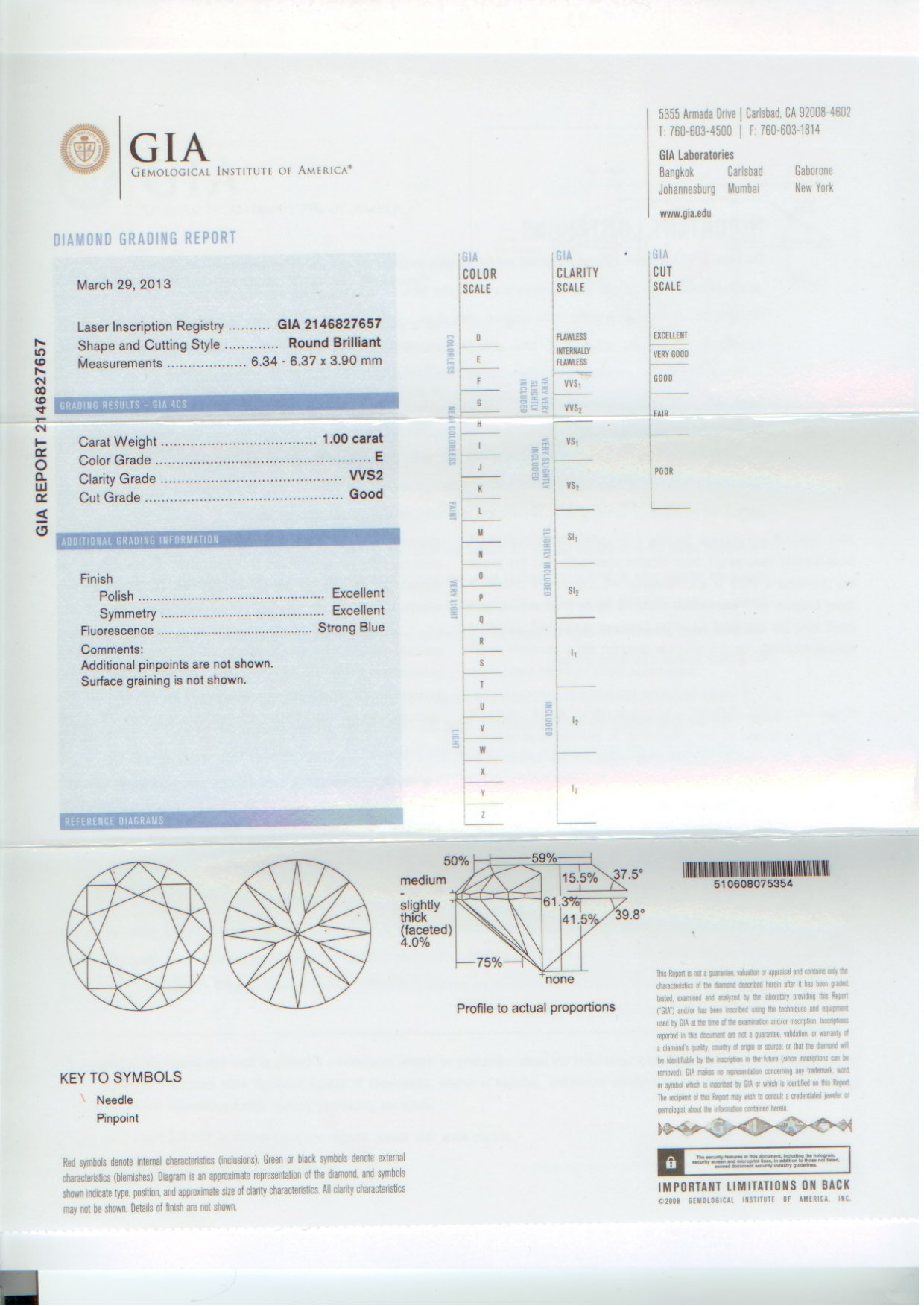 1,00ct.	E/VVS2<br />GIA 2146827657<br />$9940,00