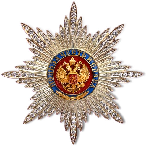 Орден Польза, честь и слава. Серебро, эмали, фианиты, позолота.